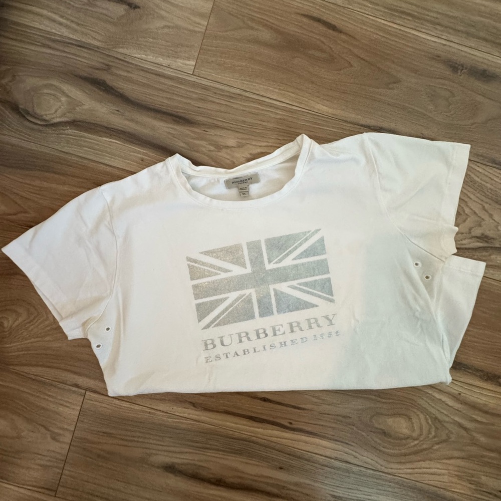 Burberry White Short Sleeve Tee with Union Jack Design